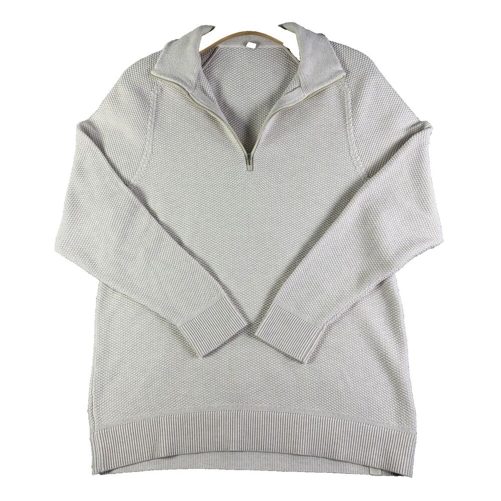 Lululemon Textured Knit Half-Zip Sweater Mens Small Beige Activewear Stretch